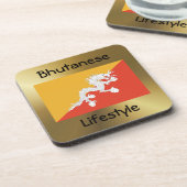 ブータン国旗+文字コースター コースター (左側)