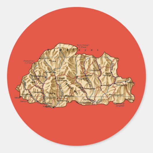 ブータン地図ステッカー ラウンドシール (正面)