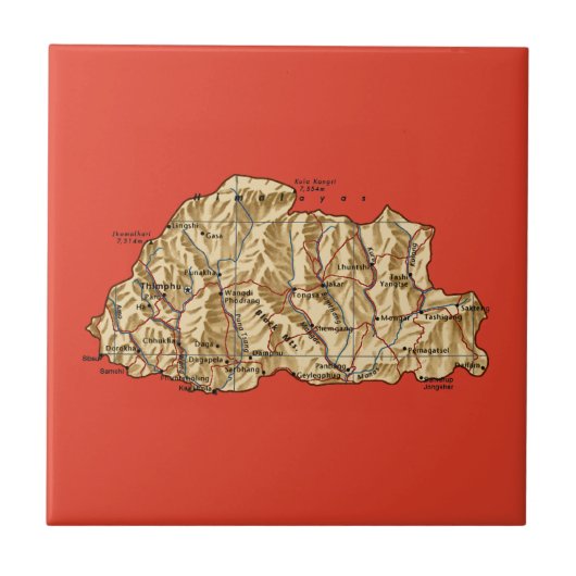 ブータン地図タイル タイル (正面)