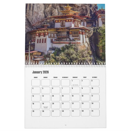 ブータン暦 カレンダー (1月 2026)