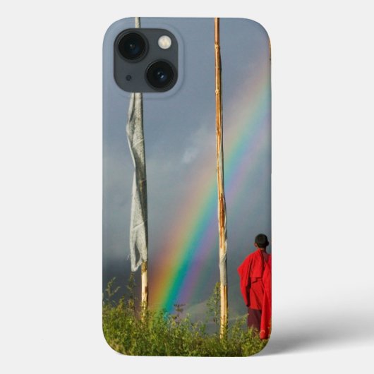 ブータン、ガンギー村、2人の僧侶に虹 Case-Mate iPhoneケース (裏面)