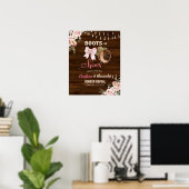 ブーツかリボンか 性別お披露目 Rustic Wood フラワー ポスター (ホームオフィス)