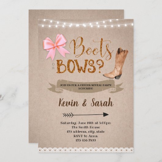 ブーツか弓性はパーティの招待状を明らかにします 招待状 (正面/裏面)