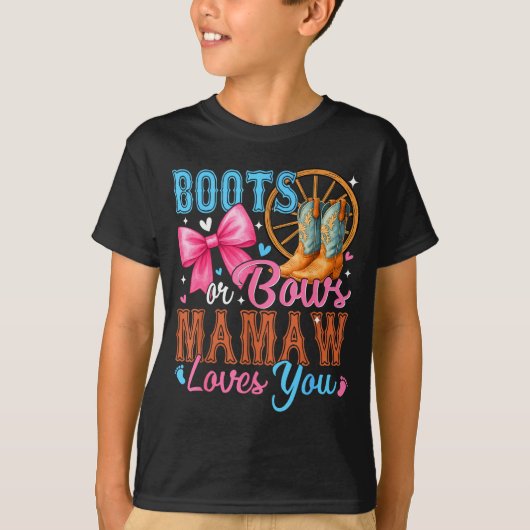 ブーツか弓 Mamaw Loves You 性別発表 ファミリー Tシャツ (正面)