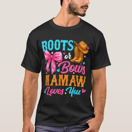 ブーツか弓 Mamaw Loves You 性別発表 ファミリー Tシャツ (正面)