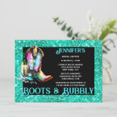 ブーツが泡立つ |女性のカーボーイブートティール(緑がかった色)きらめくワイン 招待状 (スタンド正面)