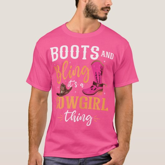 ブーツきらきら光るは西洋人女性の女性のカーボーイ Tシャツ (正面)