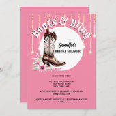 ブーツきらきら光るピンクのカウボーイブーツフローラ西 招待状 (正面/裏面)