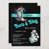 ブーツきらきら光るファンタジー女性のカーボーイブートグリッターバルーン 招待状 (正面/裏面)