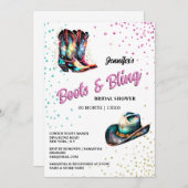 ブーツきらきら光る女性のカーボーイブーツglam stetsonきらめく 招待状 (正面/裏面)