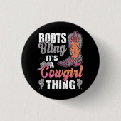 ブーツときらきら光るその女性のカーボーイ物の西サボテン 缶バッジ (正面)