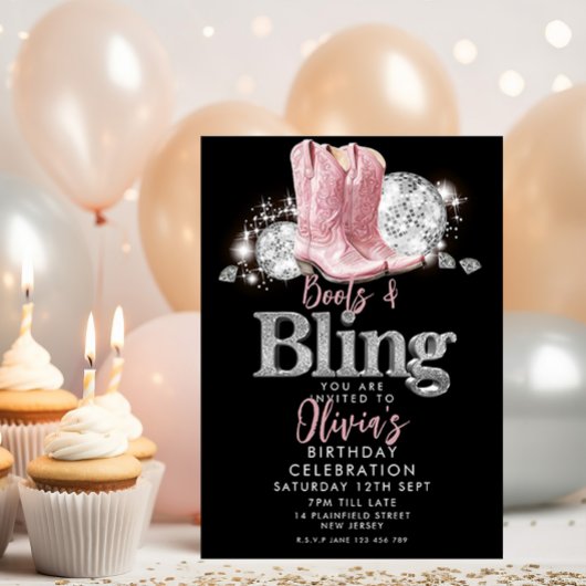 ブーツときらきら光る誕生日 招待状