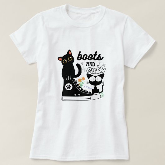 ブーツとネコTシャツ Tシャツ (デザイン正面)