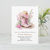 ブーツとハットウォーター色女性のカーボーイベビーシャワー 招待状 (スタンド正面)