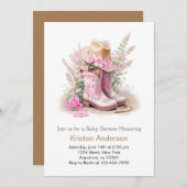 ブーツとハットウォーター色女性のカーボーイベビーシャワー 招待状 (正面/裏面)