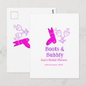 ブーツとバブルなシャンパンボトル ブライダルシャワー ピンク ポストカード (正面/裏面)
