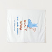 ブーツとバブルなシャンパンボトル ブライダルシャワー 青 タペストリー (正面(横))