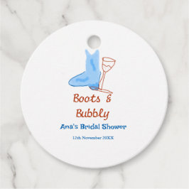 ブーツとバブルなシャンパンボトル ブライダルシャワー 青 フェイバータグ