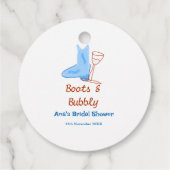 ブーツとバブルなシャンパンボトル ブライダルシャワー 青 フェイバータグ (裏面)