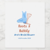 ブーツとバブルなシャンパンボトル ブライダルシャワー 青 ワインラベル (シングルラベル)