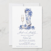 ブーツとバブルブルーチノワズリーブライダルシャワー 招待状 (正面)