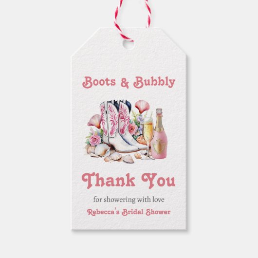 ブーツとバブルリーの海岸カウガール・ブライダルシャワー ギフトタグ (正面)