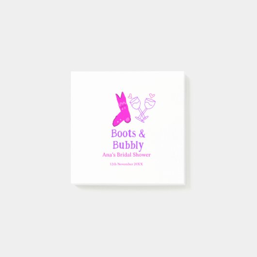 ブーツとバブルリーシャンパンボトル結婚前お披露目ピンク ポストイット (正面)