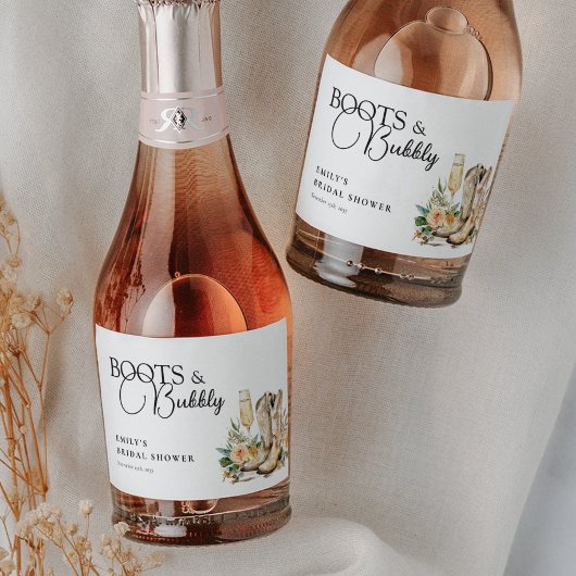 ブーツとバブルリー ウエスタン ブライダル シャワー スパークリングワインラベル
