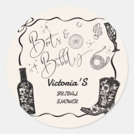 ブーツとバブルリー シャンパン ウエスタン ブライダル シャワー ラウンドシール