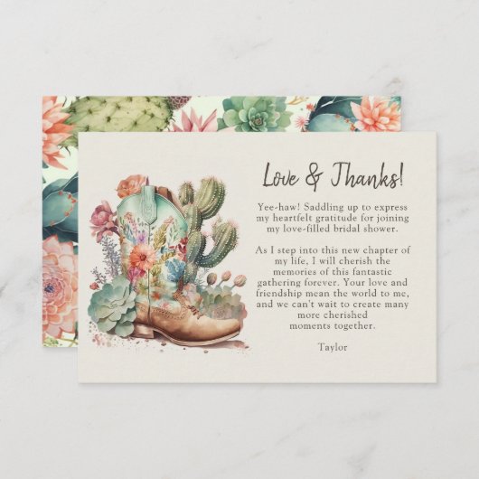 ブーツとバブル ブライズシャワー 感謝カード (正面/裏面)