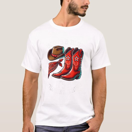 ブーツとブリンブカウガールロデオ乗馬ウェス Tシャツ (正面)