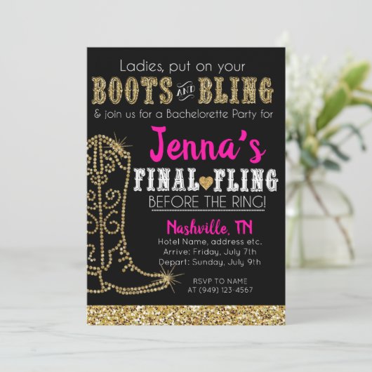 ブーツとラグジュアリー カントリー ウエスタン ナッシュビル パーティー 招待状 (スタンド正面)