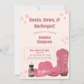 ブーツとリボンとBBQのピンクのベビーシャワー 招待状 (正面)