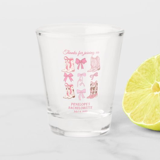 ブーツとリボン ピンク ガーリー ブライズテート パーティー ショットグラス (正面)