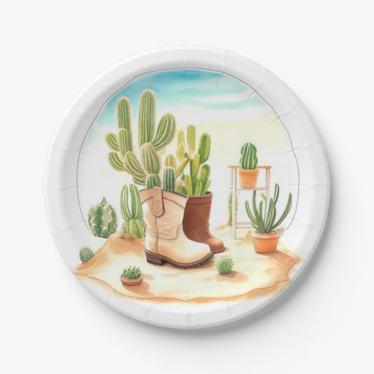 ブーツと子守歌:ワイルドウエストカウボーイベビーシャワー ペーパープレート (正面)