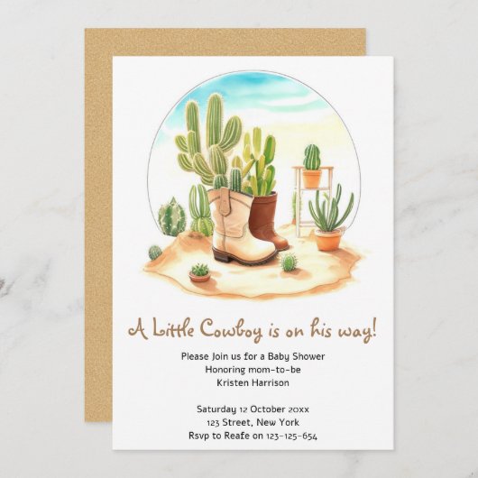ブーツと子守歌：ワイルドウエストカウボーイベビーシャワー 招待状 (正面/裏面)