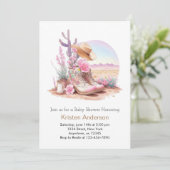 ブーツと帽子の楽しい女性のカーボーイベビーシャワー 招待状 (スタンド正面)