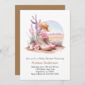 ブーツと帽子の楽しい女性のカーボーイベビーシャワー 招待状 (正面/裏面)