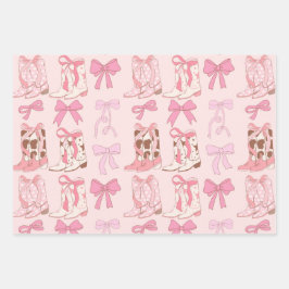 ブーツと弓ピンクコケガーリーッ市松模様にケ ラッピングペーパーシート