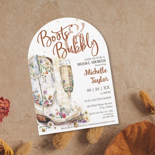 ブーツと泡立つウェスタンブライドワイルドウエストカントリー 招待状