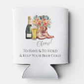 ブーツと泡立つカップルのシャワー 缶クーラー (裏面)