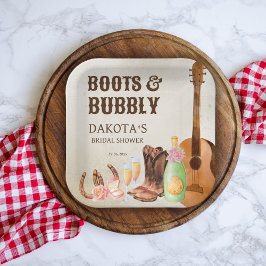 ブーツと泡立つ西ロデオ女性のカーボーイブランチ ペーパープレート