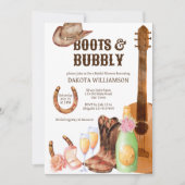 ブーツと泡立つ西ロデオ女性のカーボーイブランチ 招待状 (正面)