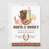 ブーツと泡立つ西部の女性のカーボーイブランチ 招待状 (正面)