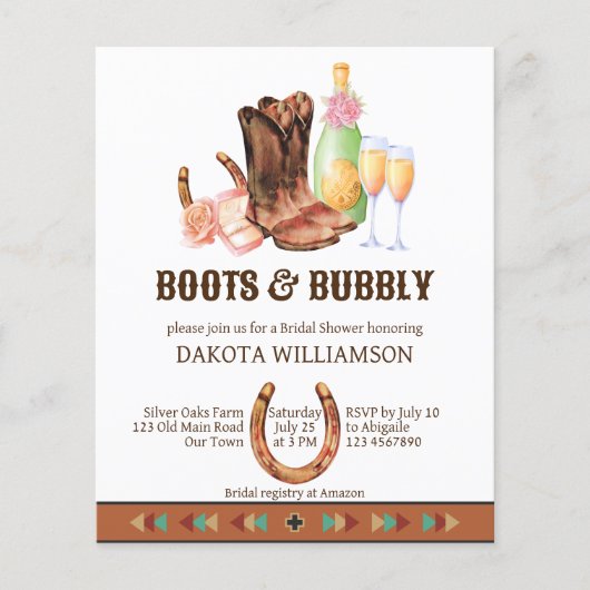 ブーツと泡立つ西部の女性のカーボーイ予算の招待 (正面)