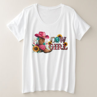 ブーツと花の女性のカーボーイ プラスサイズTシャツ