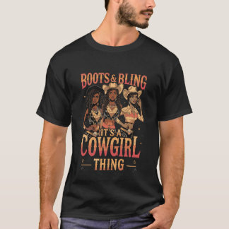 ブーツと輝きカウガールのスタイル ウエスタン カントリー Tシャツ