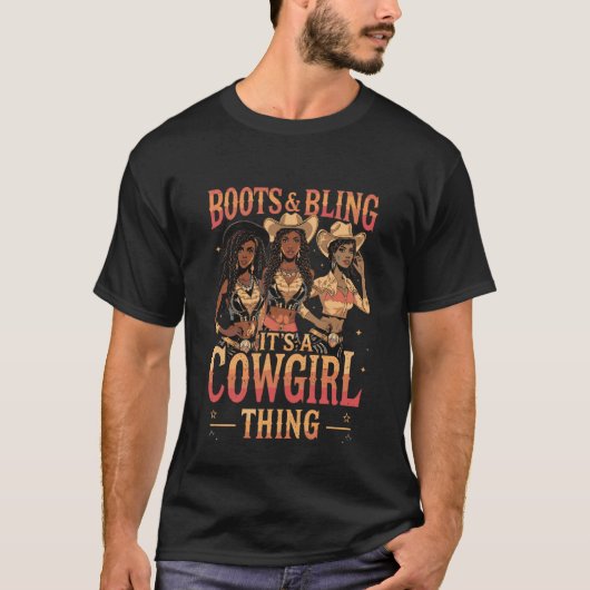 ブーツと輝きカウガールのスタイル ウエスタン カントリー Tシャツ (正面)