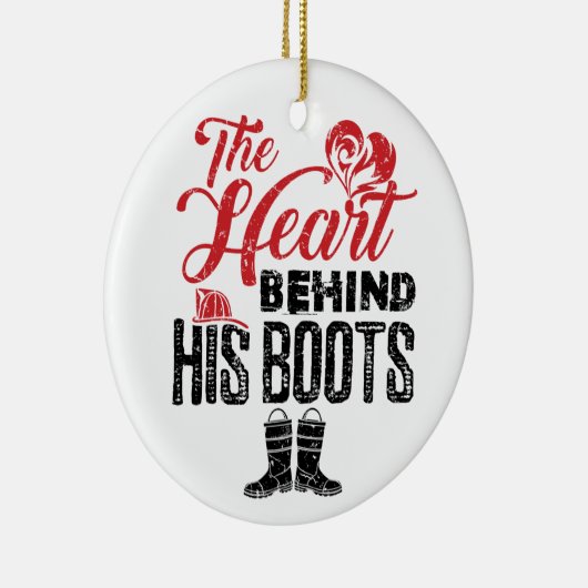 ブーツの後ろにいる消防士の妻のハート セラミックオーナメント (右)