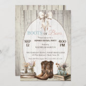 ブーツまたはボウのラスティックボーホー　性別発表パーティー 招待状 (正面/裏面)
